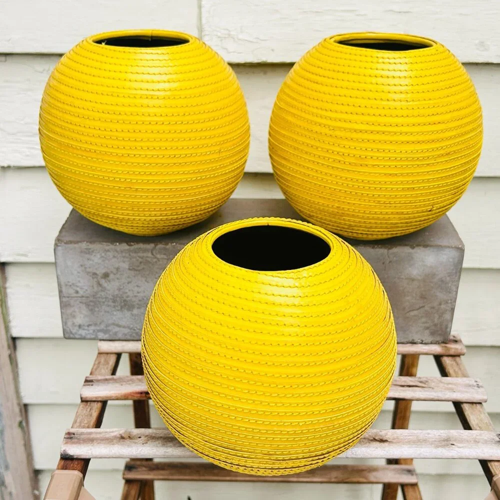 THREE Crate and Barrel Leather Spiral Wrapped Vase 6